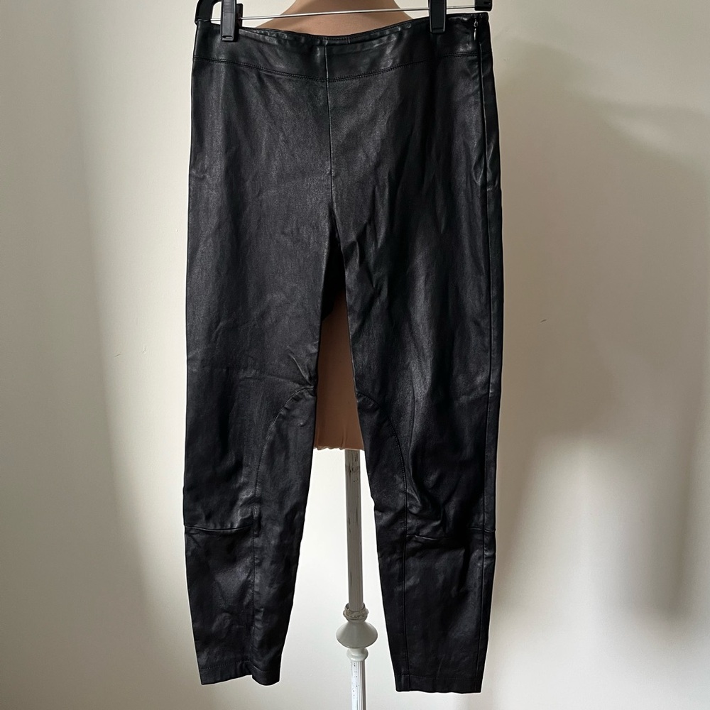 Jil Sander Black Lamb Leather Midrise Side Zip Moto Style Pants EUC Size 4